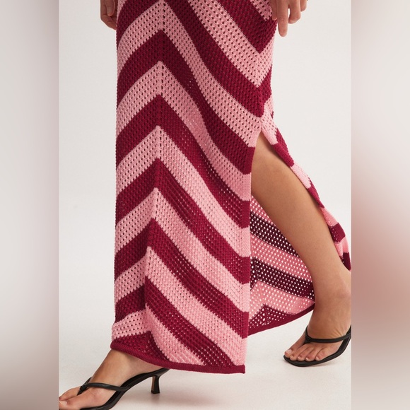 NWT NA-KD Chevron Patterned Red and Pink Crochet Maxi Dress 100% Cotton - Picture 5 of 13